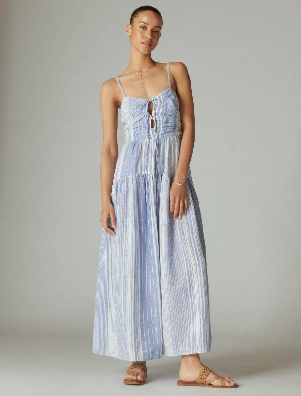 Stylish Deals Lucky Brand Women's Striped Cutout Maxi Dress Elevated Style