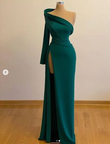 Classic Chic Deals One Shoulder Long Sleeves Evening Gowns With Slit Formal Occasion Pageant Dress S25031 Parisian Effortless Chic Style