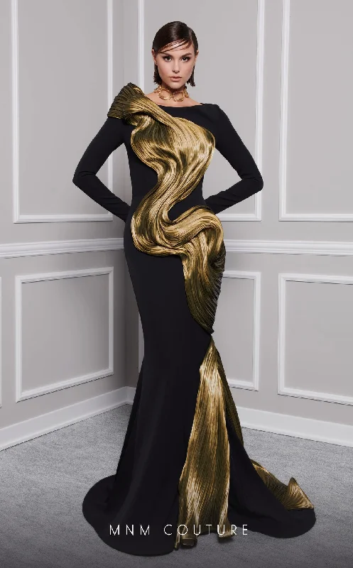 Contemporary Fashion Sale MNM Couture 2730A Long Sleeve Formal Metallic Mermaid Dress Minimalist Chic