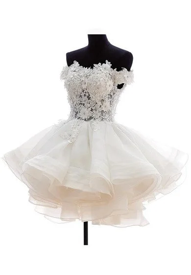 Unbeatable Deals Ball Gown Mini Off-The-Shoulder Appliques Button Zipper Corset Back Lace Organza Dress Urban Sophistication