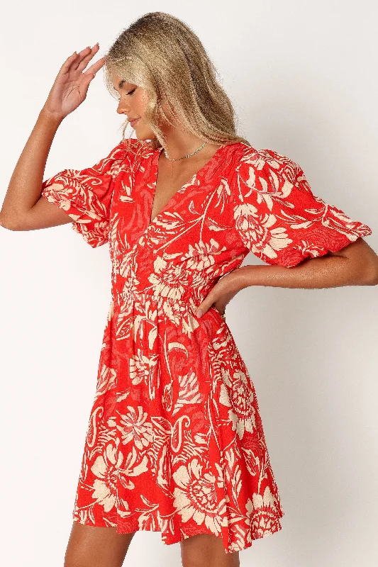 Big Savings Lochi Mini Dress - Red Floral Subtle Sophistication