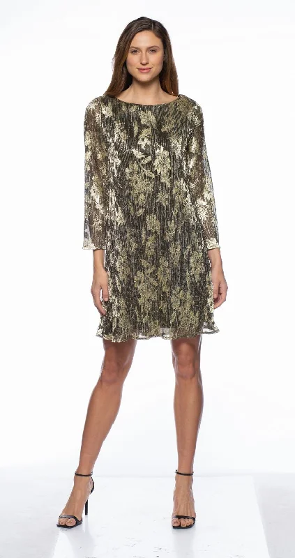 Premium Style Marina  Long Sleeve Printed Metallic Short Dress Grab Romantic Date - Night Styles Now