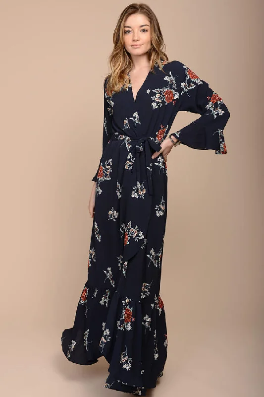 Hot Trends Alice Floral Maxi Dress Navy Feminine Soft - Hued Styles