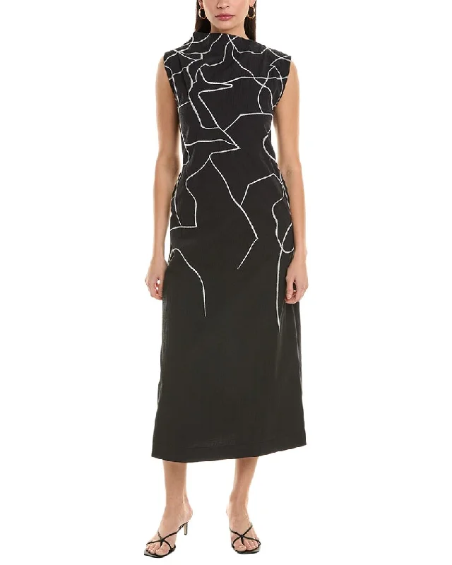 Contemporary Fashion Sale ALPHA STUDIO Seersucker Midi Dress Sophisticated Cut