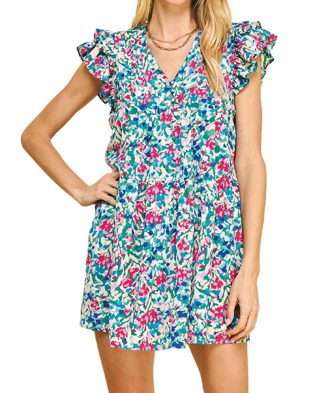 Discover Now V-Neck Mini Dress In Kelly Green