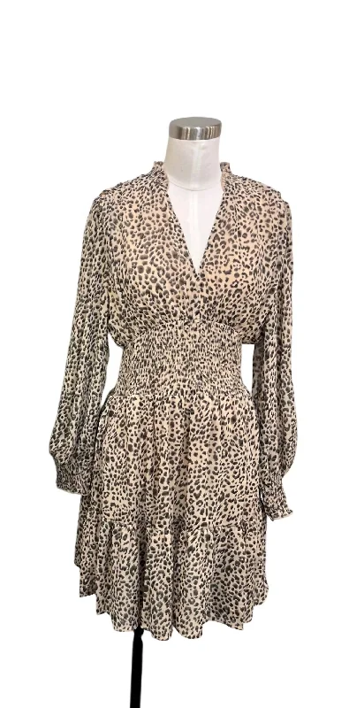 Fashionable Comfort Promotions Women's Long Sleeve Cheetah Dress In Beige Refined Simplicity