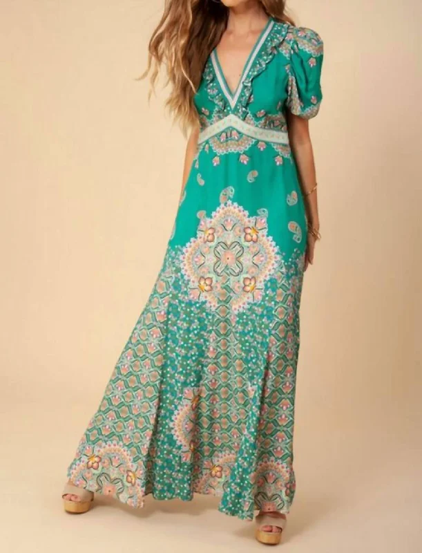 Bid Farewell To The Old Season Short Sleeve Maxi Dress In Teal Chic Allure