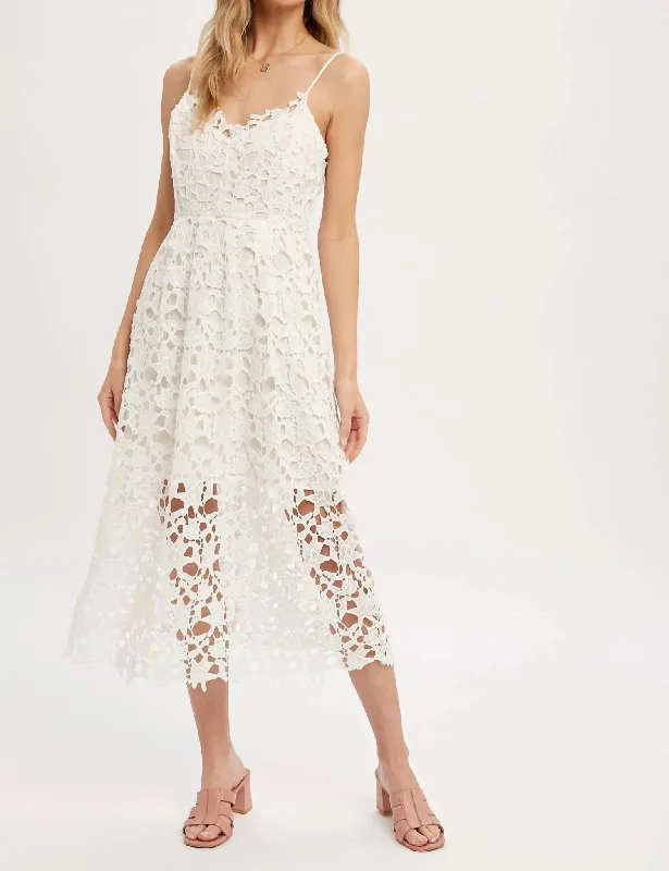 Smart Casual Deals Crochet Lace Midi Dress In White Refined Simplicity