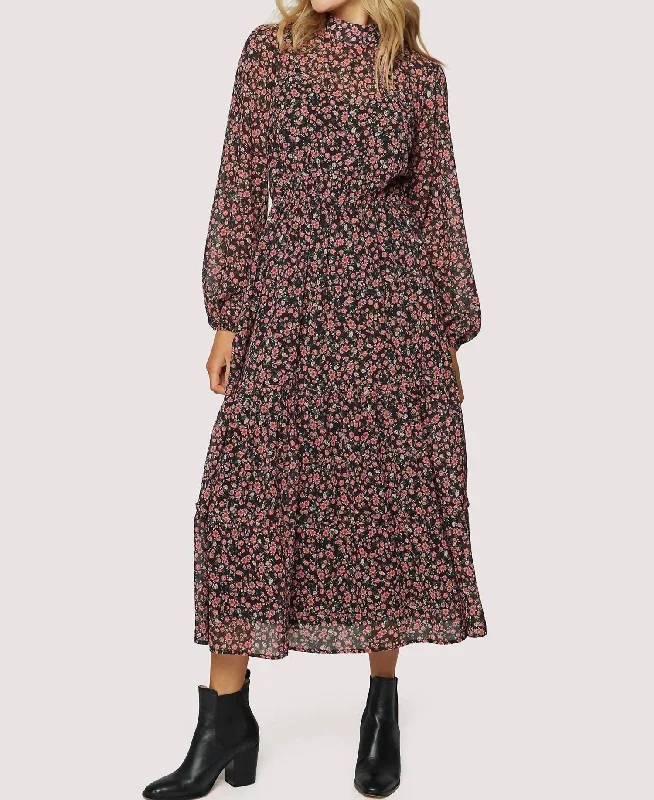 Season Offer Rose Garden Maxi Dress In Black Contemporary Chic