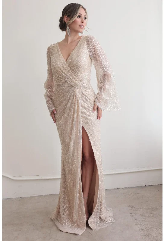 Swimwear Summer Blowout Terani Couture 242M3360 Sequins Long Sleeve Mother of the Bride Dress Modern Glamour