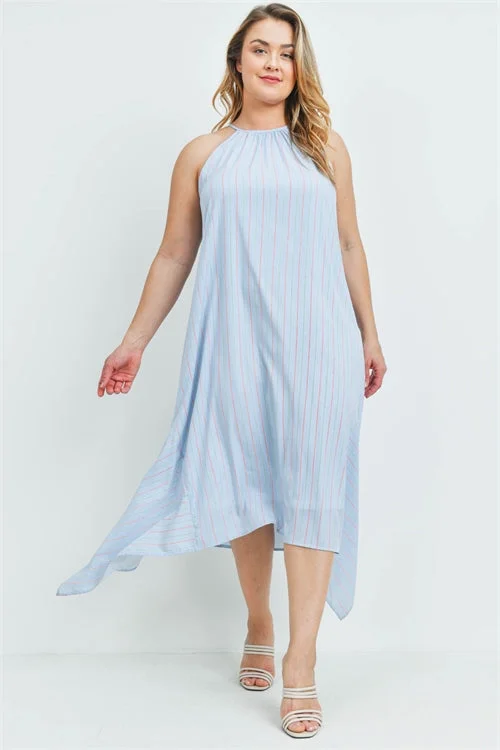 Women's Evening Apparel Weekend Special Blue Stripe Plus Size Maxi Dress