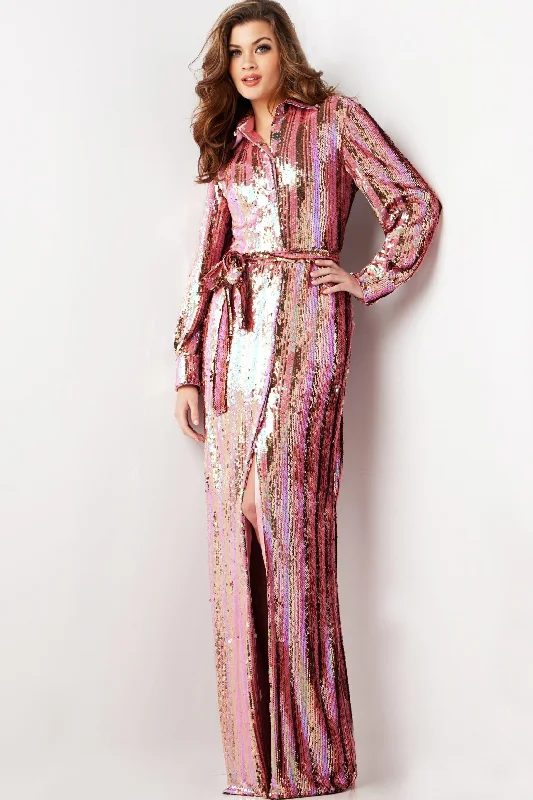 Seasonal Trends Jovani 26136 Sequin Long Sleeve Formal Evening Dress Subtle Sophistication