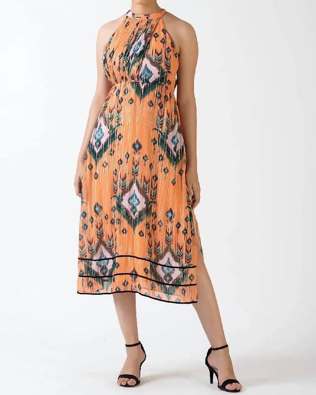 Fashionista Favorites Carlotta Midi Dress In Peach Ikat Feminine Flow