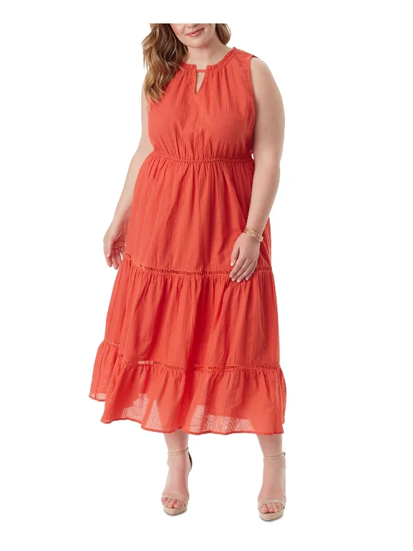 Urban Fashion Plus Harriet Womens Cotton Ruffled Midi Dress Grab Romantic Date - Night Styles Now