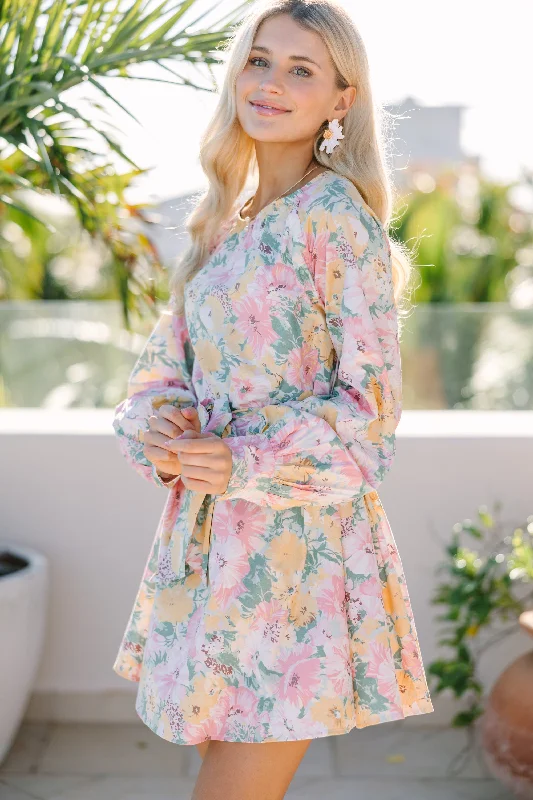 Summer Deals In Your Love Pink Floral Tied Waist Dress Vibrant Prints
