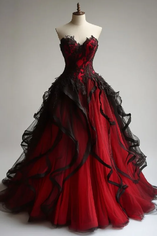Cozy Chic Promotions Charming Red Lace Tulle Ruffles Ball Gown A Line Prom Dress  Y7796 Chic Urban Fashion Look