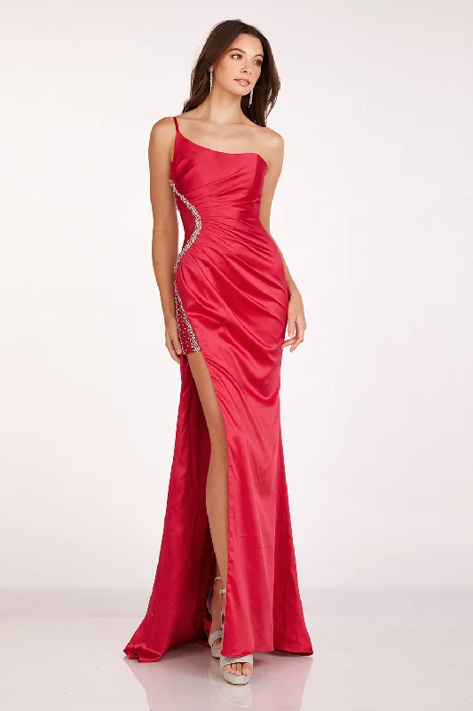 Special Offers, Don't Miss Satin One Shoulder Slit Gown by Abby Paris 90259 Vibrant Prints