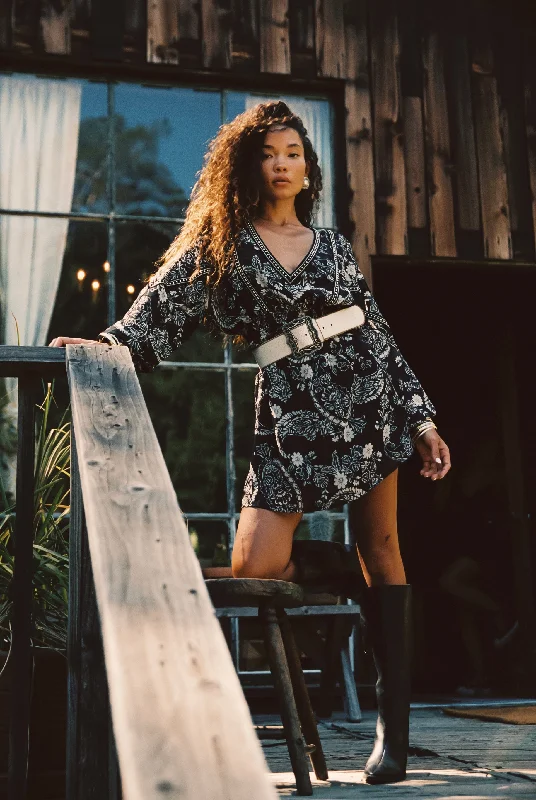 Big Savings Donna Black And White Floral Mini Dress Weekend Special