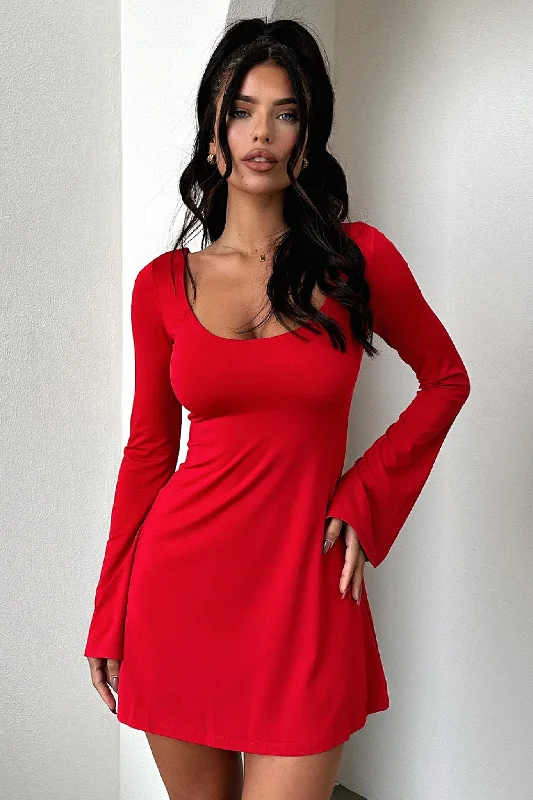 Avant-Garde Style Promotions Marcia Long Sleeve Dress - Red Limited - Time Bundle