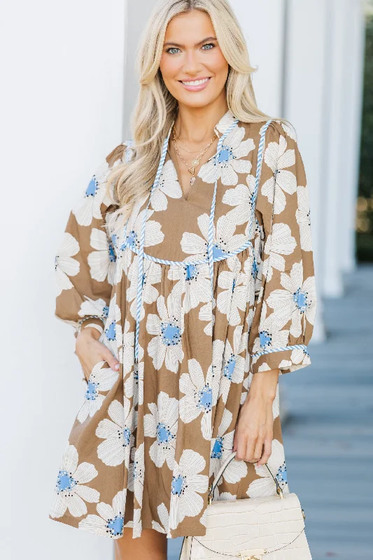 Limited Edition Now You Know Brown Floral Babydoll Dress Everyday Glamour