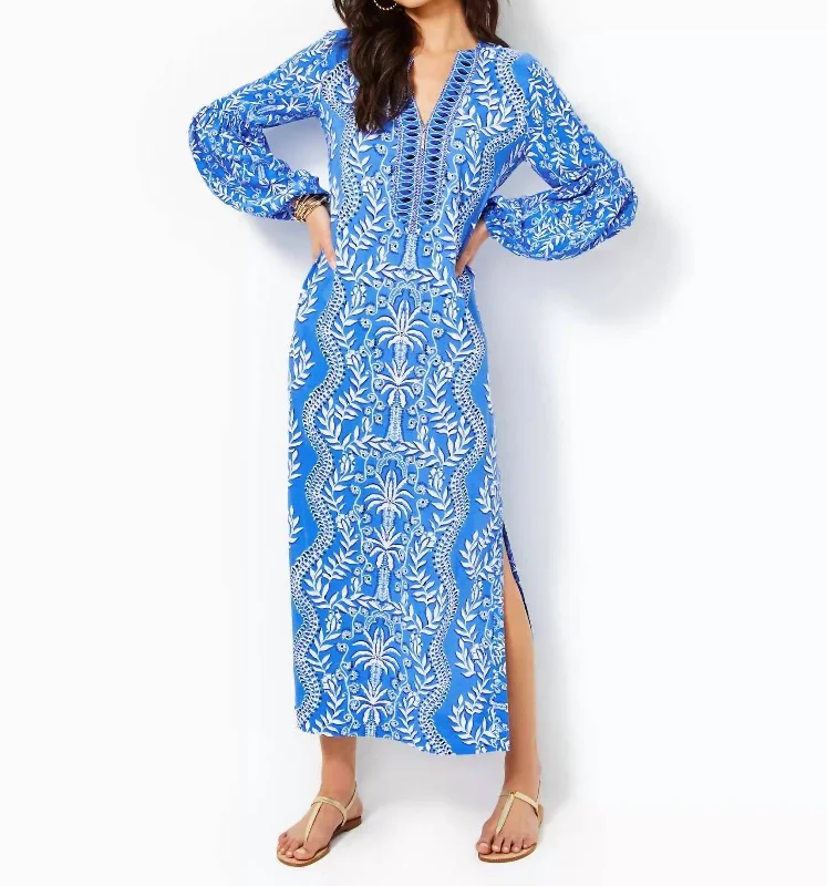 Special Offers, Don't Miss Laurelie Long Sleeve Maxi Dress In Abaco Blue Flowy Fabric