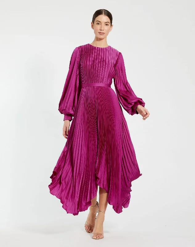 Fashion Forward Mac Duggal 11638 Pleated Long Sleeve Formal Prom Dress Art Deco Geometric Pattern Look