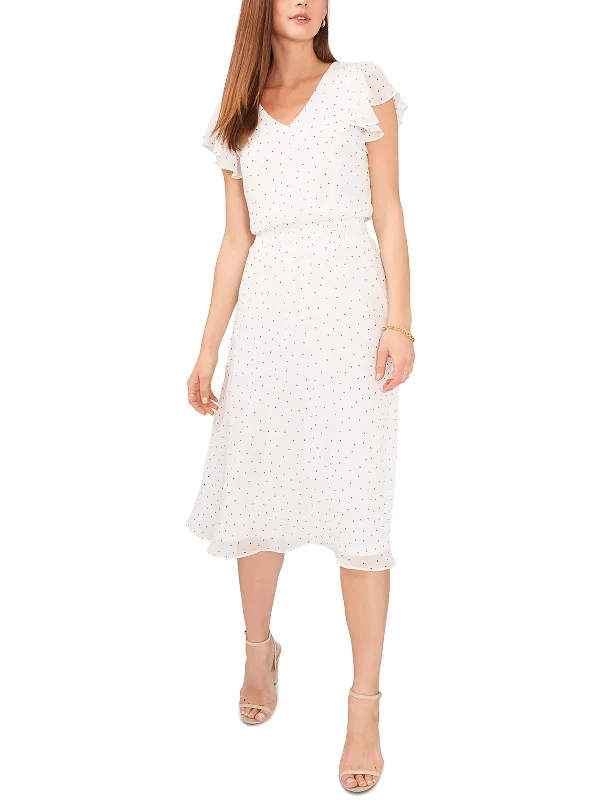 Bold Style Discounts Petites Womens Midi Dotted Midi Dress Flowy Fabric