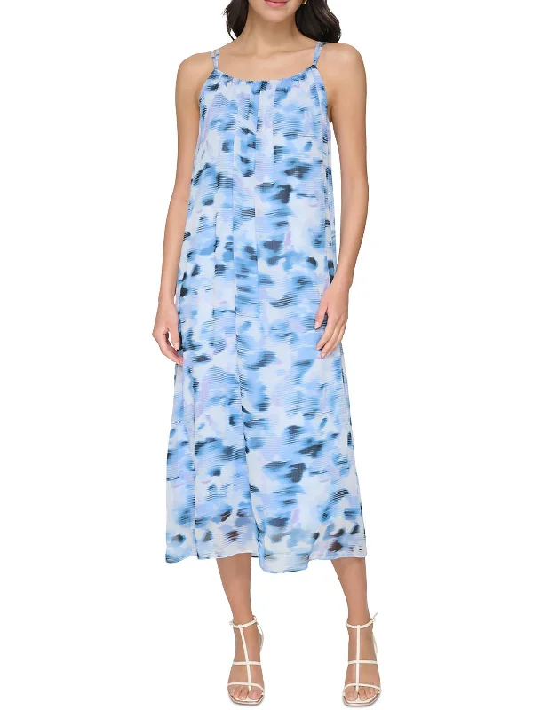 Fashion Sale Womens Chiffon Printed Midi Dress Vibrant Prints