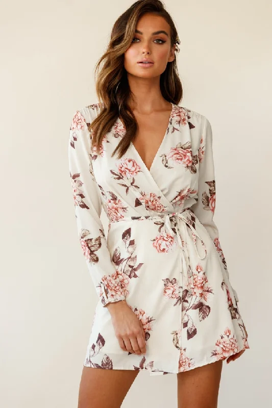 Fresh Styles, Fresh Deals Aryanna Floral Darling Wrap Dress Beige Dreamy Draping