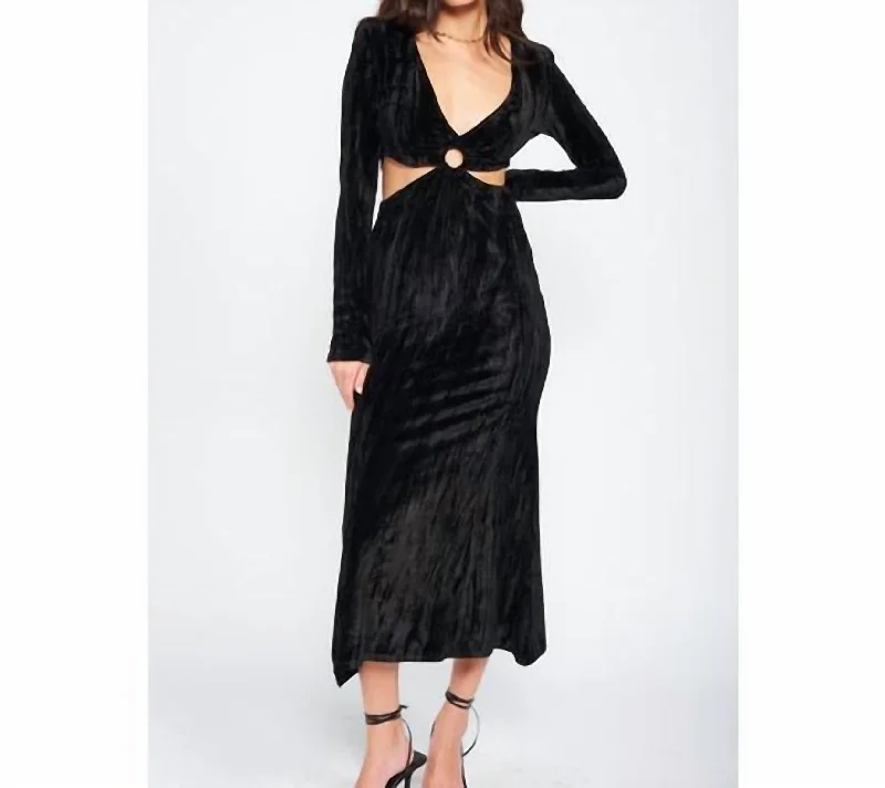 Modern Fashion Sale Velvet Midi Dress In Black Velvet Artful Design