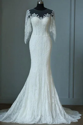 Trendy Fashion Sale Mermaid Floor-Length Half Sleeve Bell Zipper Keyhole Lace Dress Cottagecore Rustic Charm Style
