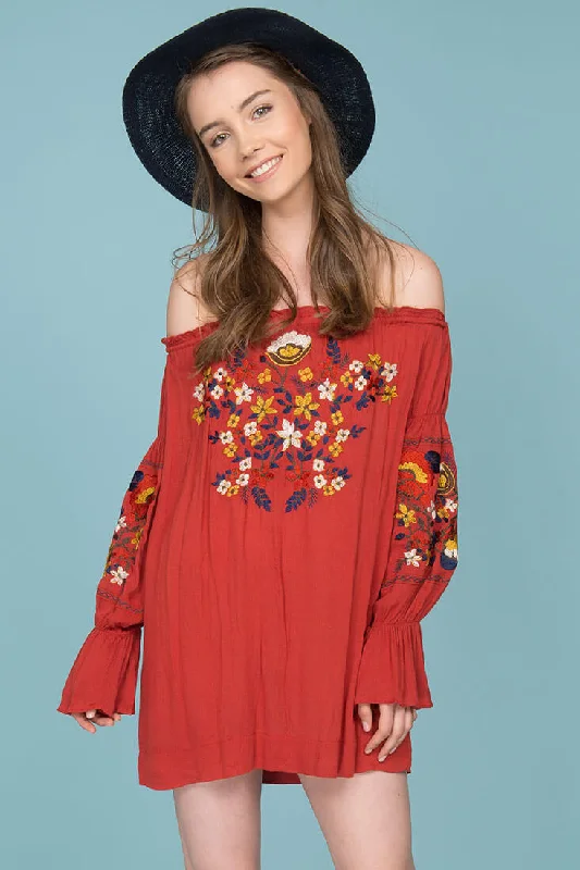 Vintage-Inspired Style Offers Saige Floral Day Dress Rust Fashion-Forward Style