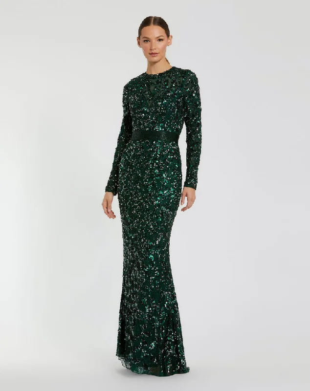 Chic Styles Mac Duggal 5453 Long Sleeve Beaded Formal Evening Dress Modern Romance