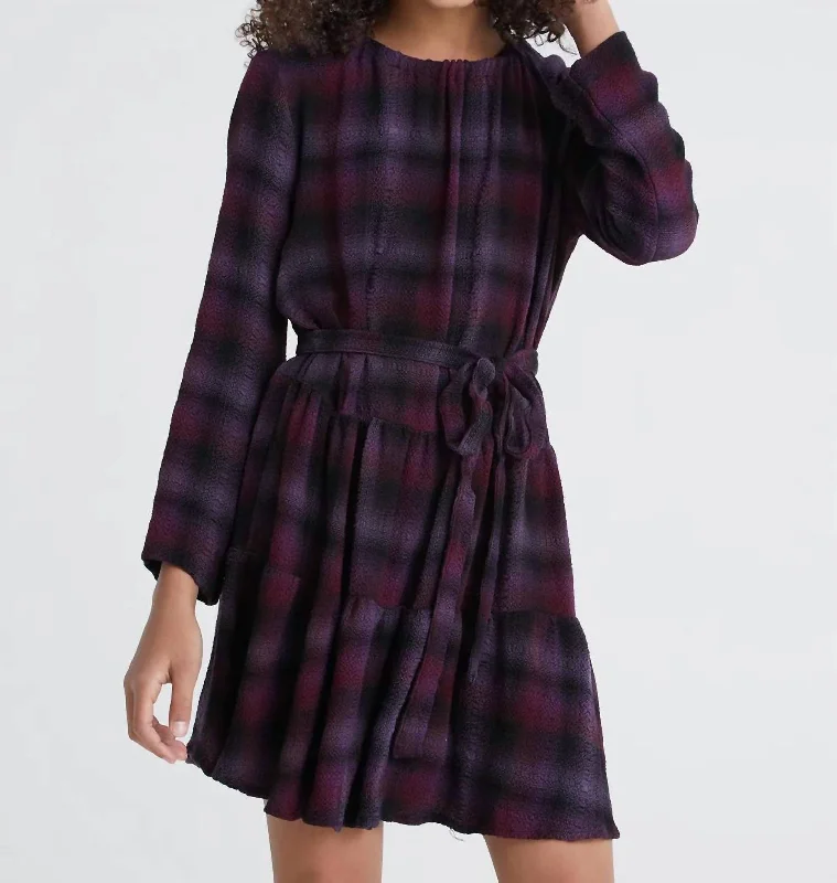 Chic Trends Unveiled Girl's Plaid Long Sleeve Tiered Dress In Boysenberry Big Savings On Rustic Countryside Styles