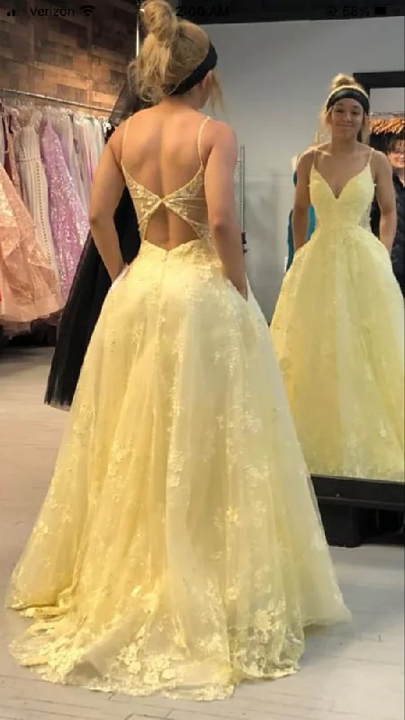 Evening Elegance Yellow Lace Prom Dress Long, Formal Dress, Dance Dresses, Graduation School Party Gown Y7310 Grab Romantic Date - Night Styles Now