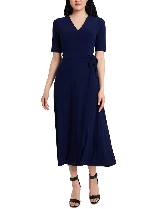 Comfortable Chic Womens V-Neck Elbow Sleeve Midi Dress Great Deals On Ethnic Cultural Wear