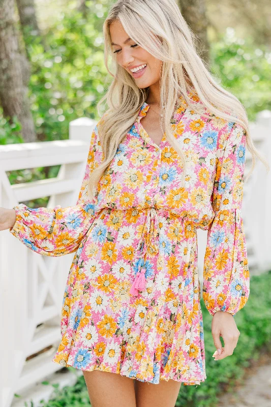 Season Offer The Sweetest Dream Pink Floral Dress Graceful Drape