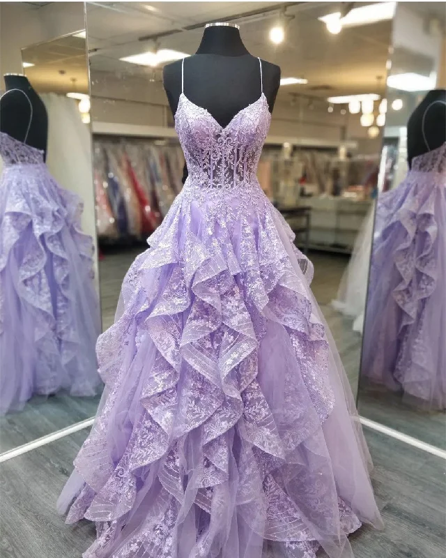 Limited Styles Spaghetti Straps Lilac Prom Dresses Evening Gowns with Sheer Bodice Y1513 Final Clearance