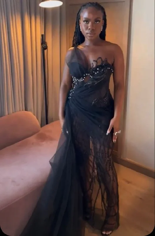 Athleisure Style Sale Elegant Black Long Evening Dress,Black Formal Gown  Y6645 Flowy Fabric