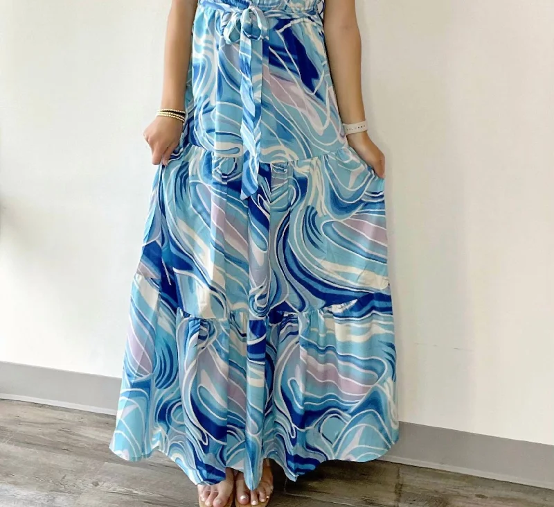 Casual Yet Chic Sales Waves Of Fun Maxi Dress In Blue Feminine Elegance