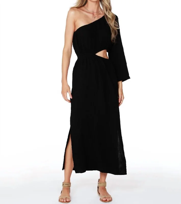 Avant-Garde Style Promotions Cutout One Shoulder Maxi Dress In Black Final Clearance