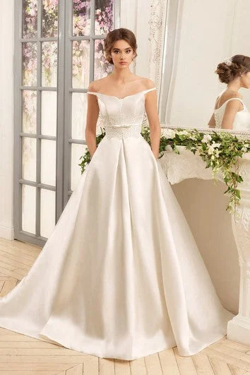 Stylish Deals A-Line Floor-Length Off-The-Shoulder Lace-Up Satin Dress Y2K Nostalgic Fashion Look