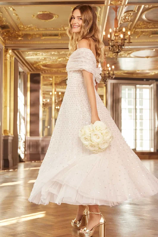 Sophisticated Fashion Grace Gloss Off-Shoulder Ankle Gown Elegant Details