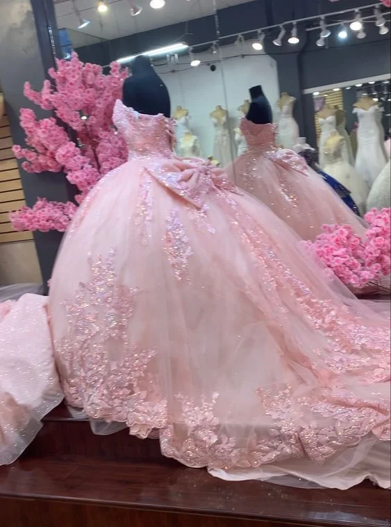 Fashion Sale Glamorous Pink Tulle Lace Ball Gown,Pink Sweet 16 Dress  Y7246 Polished Finish