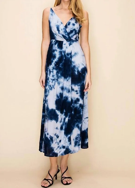 Evening Elegance Spaghetti Strap Maxi Dress In Navy Tie Dye Chic Allure