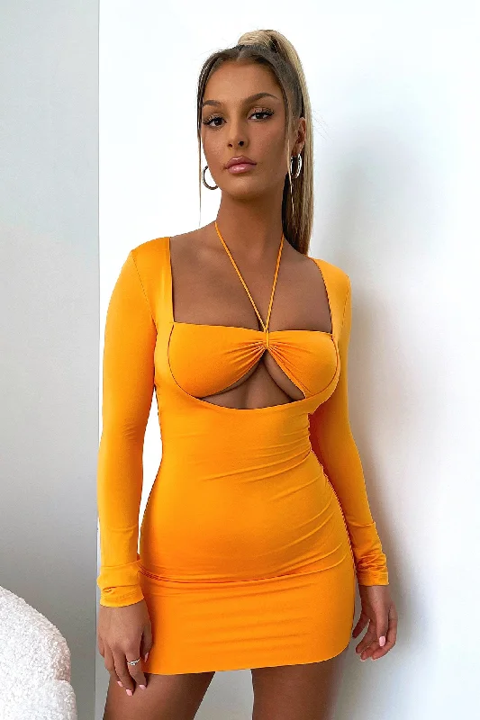 Dive Into Trendy Styles Taurus Long Sleeve Dress - Orange Limited - Stock