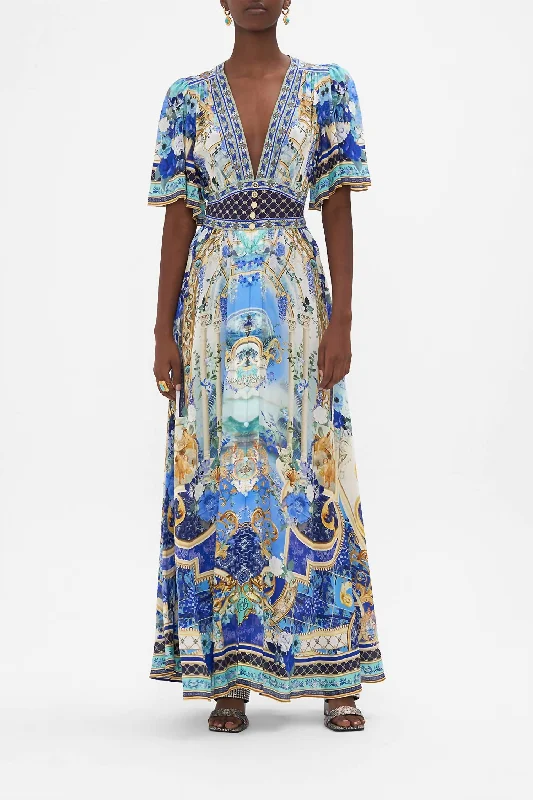 Classic Chic Deals Views Of Vesuvius Flutter-Sleeve Maxi Dress In Multi Feminine Elegance