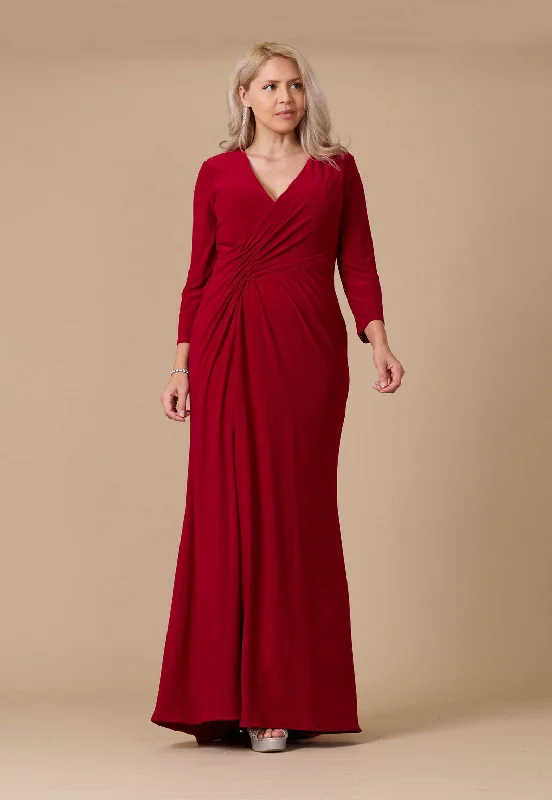 Trendy Fashion Sale Long Formal Stretch Evening Long Sleeve Dress Burgundy Save On Classic Elegant Styles