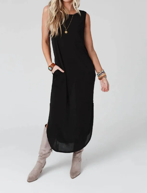 High-End Style Discounts Cassie Sleeveless Pocket Slinky Maxi Dress In Black Romantic Flair