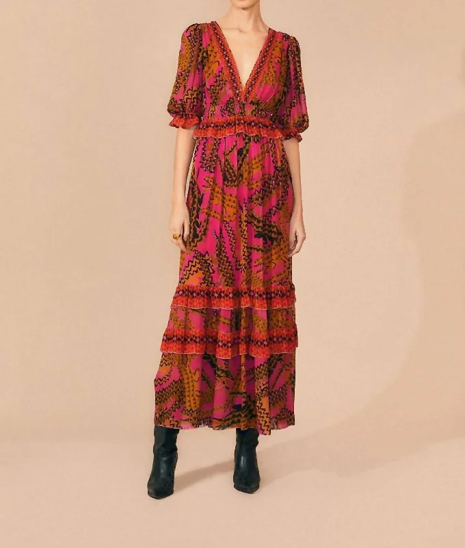 Step Ahead, Lead The Trend Short Sleeve Maxi Dress In Croco Pink Fashion-Forward Style